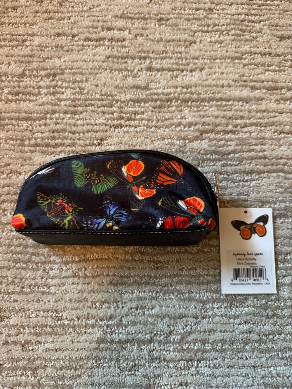 Black Butterfly Print Cosmetic Pouch with Colorful Accents